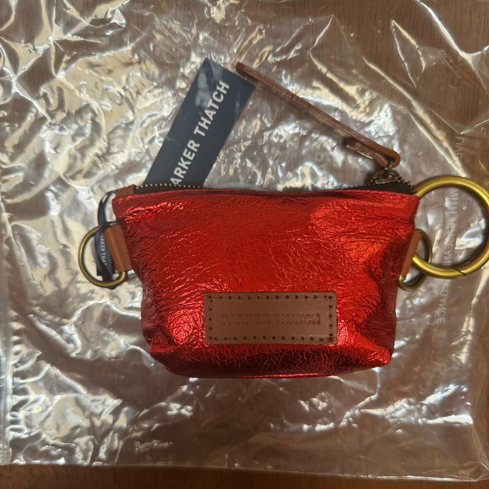 Parker Thatch Metallic Red Mini Pouch with Ring Detail